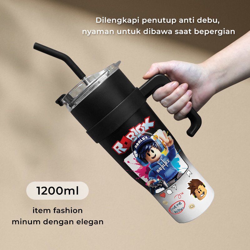 Roblox Gamer Robux  Tumbler sus304 Stainless Steel Botol Minum 1200ml Termos Tahan Panas Dingin Air 