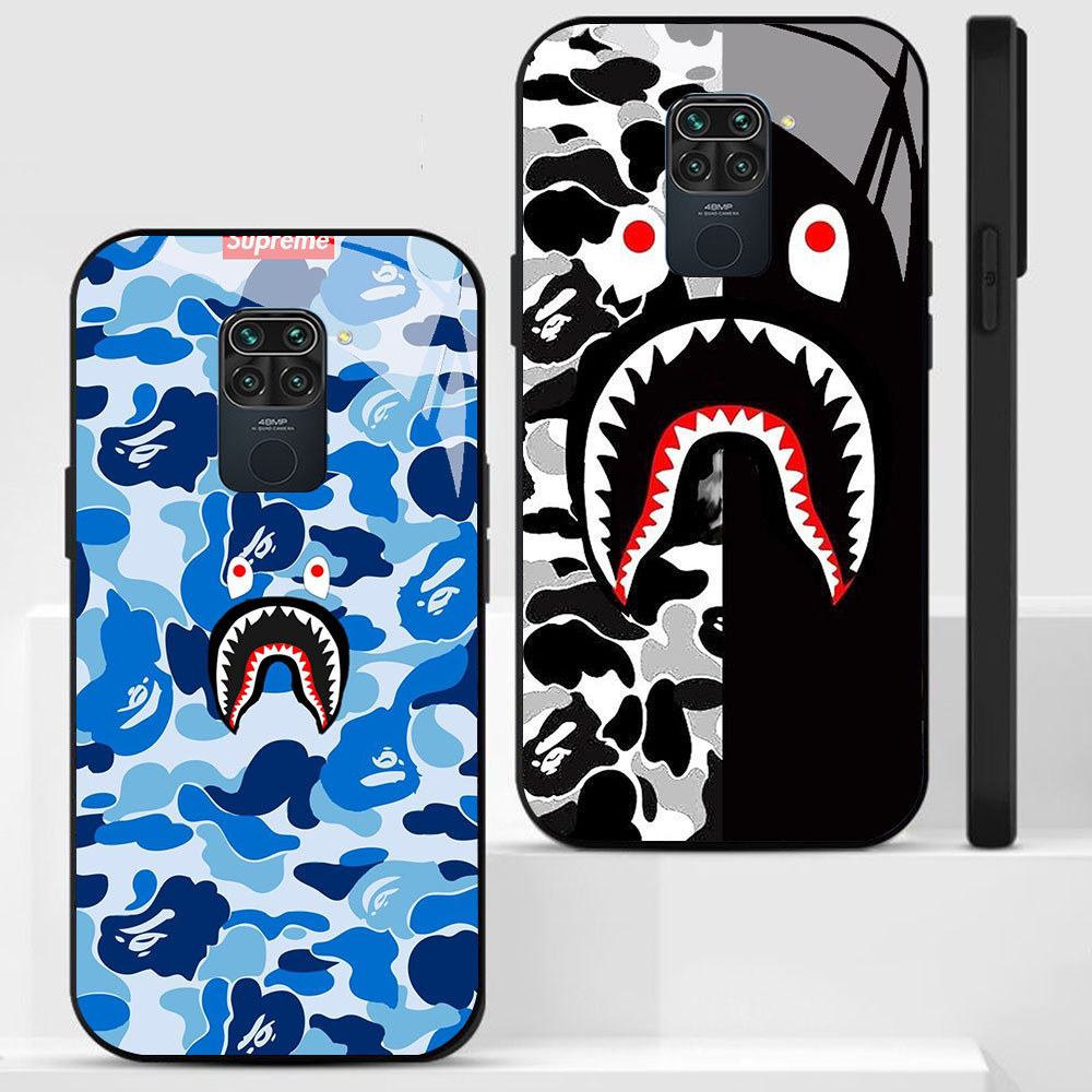 KT-92 Bape Shark HD Glass Casing untuk Xiaomi Redmi Note9 9S Poco M2 X3 NFC Pro