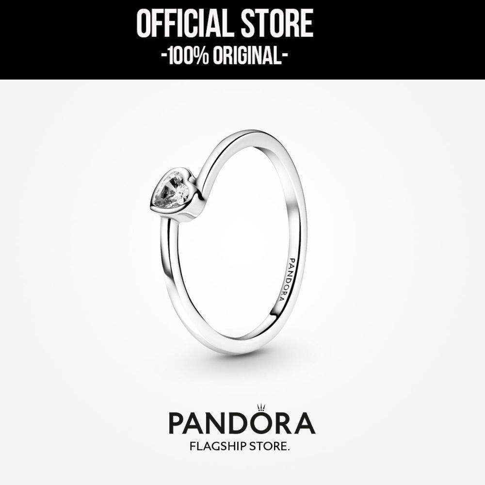 Pandora Clear Tilted Heart Solitaire Ring Cincin Wanita Manis & Elegan | Perhiasan Cantik Untuk Hadi