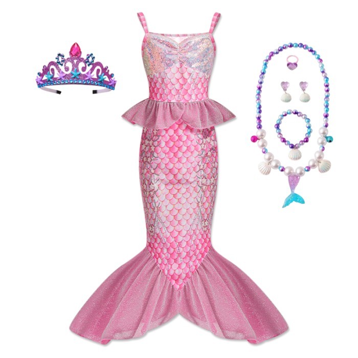 Gaun Putri Duyung Kecil Gaun Anak Perempuan Ariel Gaun Putri Duyung Anak-anak Pertunjukan Cosplay H
