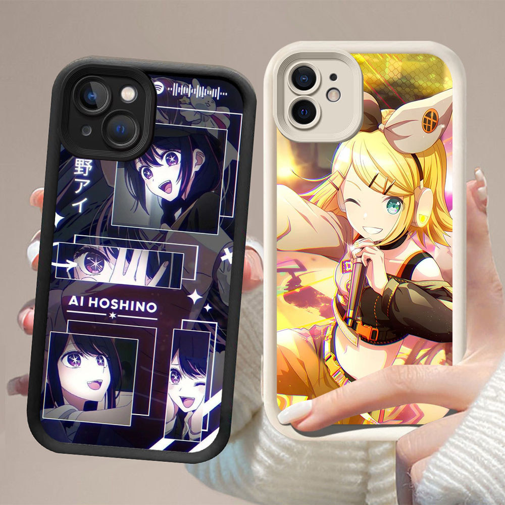 DW-47 Kagamine Twins Anime Silicone Casing hitam putih untuk for iPhone 11 12 Mini 13 Pro Max