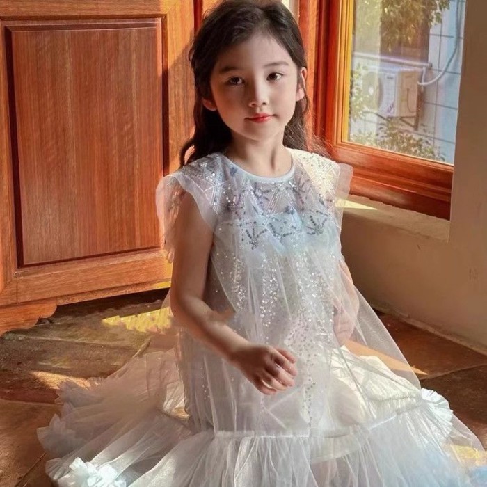 Gaun Anak Perempuan Gaun Putri Anak-anak Baru Musim Panas Gaya Peri Super 2025 Gaun Putri Duyung Gau