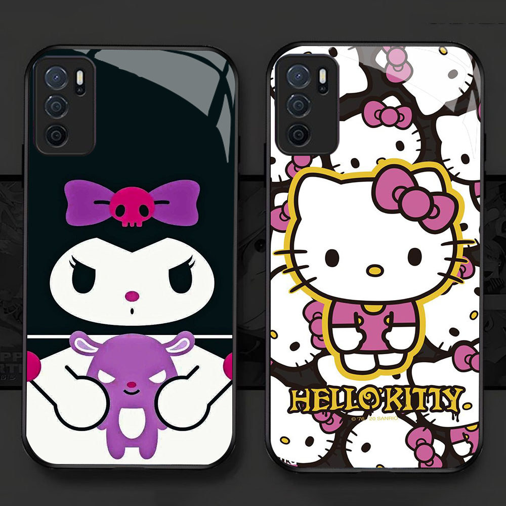 KD-16 Kuromi Hello Kitty HD Glass Casing HP OPPO A16 A16S A95 A55 A74 A54S A54 F19 F19S Reno 6 Lite