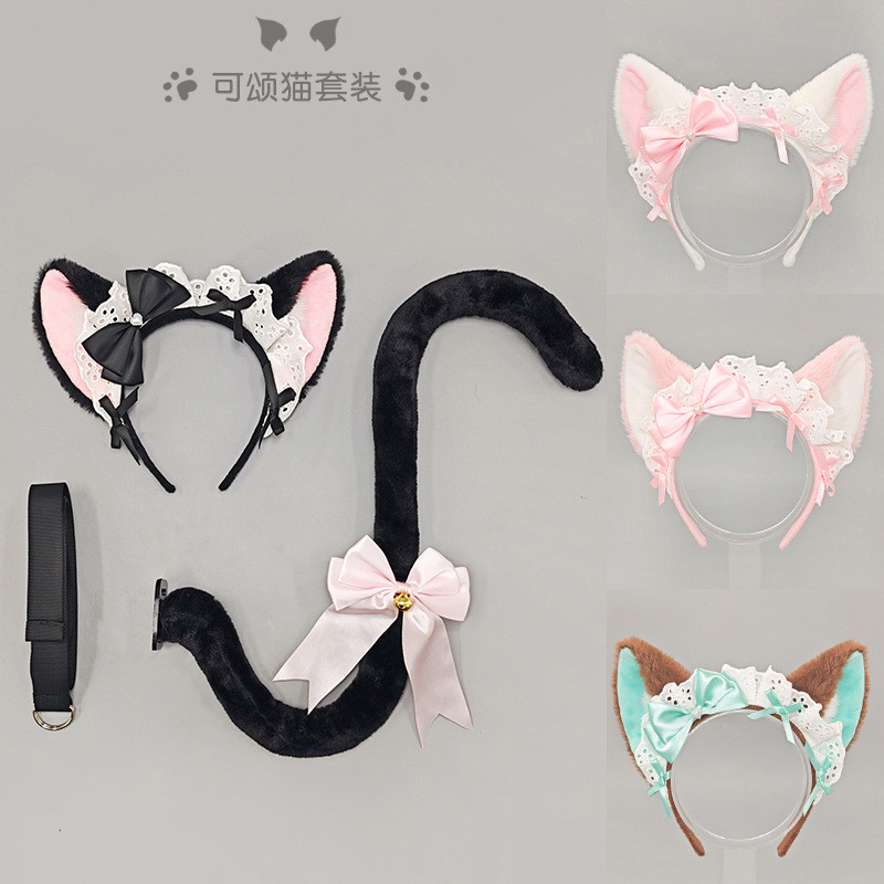 Cosplay Aksesori rambut Lolita, aksesoris cosplay, set ikat kepala telinga kucing manis Jepang  ekor