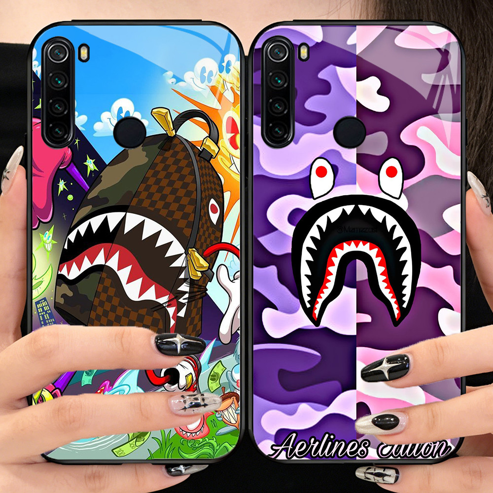 O-4 BAPE Casing ponsel kaca tempered Xiaomi Redmi Note 9 8A 10 8 Pro Lite