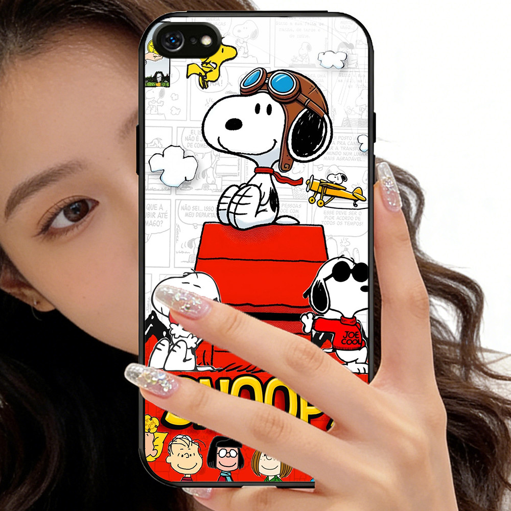 O-43 Snoopy Casing ponsel kaca tempered iPhone 7 XR X 6S XS 8 SE 6 Max Plus 2020 2022
