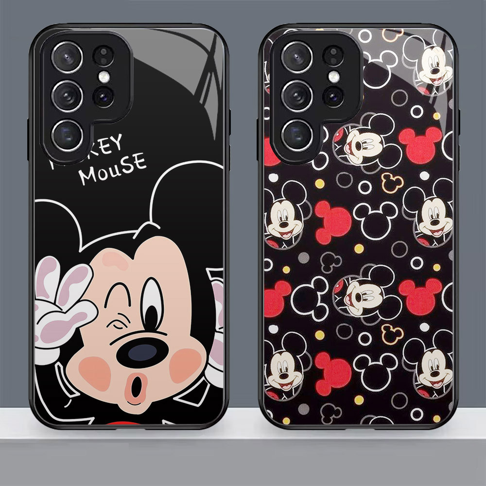 N-11 Mickey Mouse HD Kaca Casing untuk Samsung Galaxy S25 S24 S21 FE Plus Ultra Case