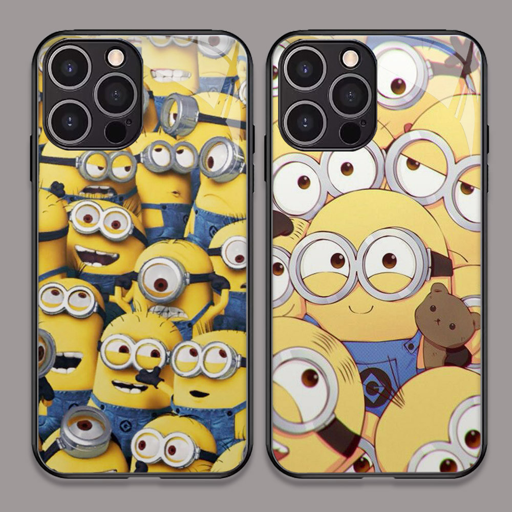 U-24 Minions HD Kaca Casing untuk iPhone 7 XR 6S 6 XS X 8 15 Plus Pro Max Case