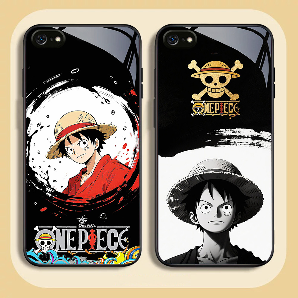 FA-16 Luffy One Piece HD Glass Case Casing Kaca untuk iPhone SE 6S 6 7 XS 8 Max Plus 2020 2022