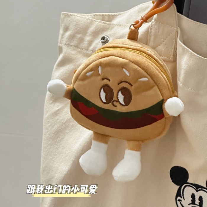Liontin Tas Biskuit Hamburger, Liontin Tas Ekspresi Lucu, Tas Kartu Kartun, Liontin Hadiah Dompet K