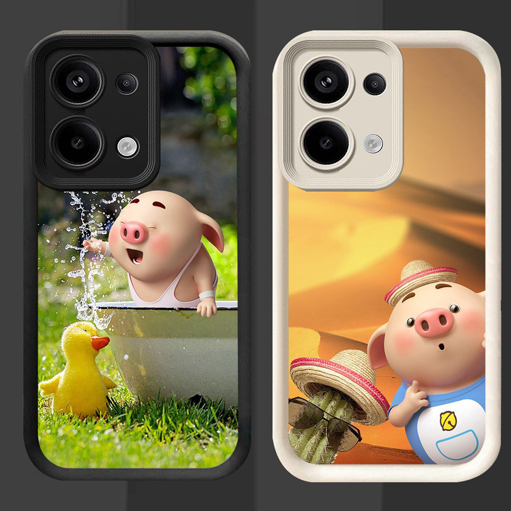 R49 Cute Pig Casing untuk OPPO Reno 15F 15FS A6 Pro A6X Hitam dan Putih