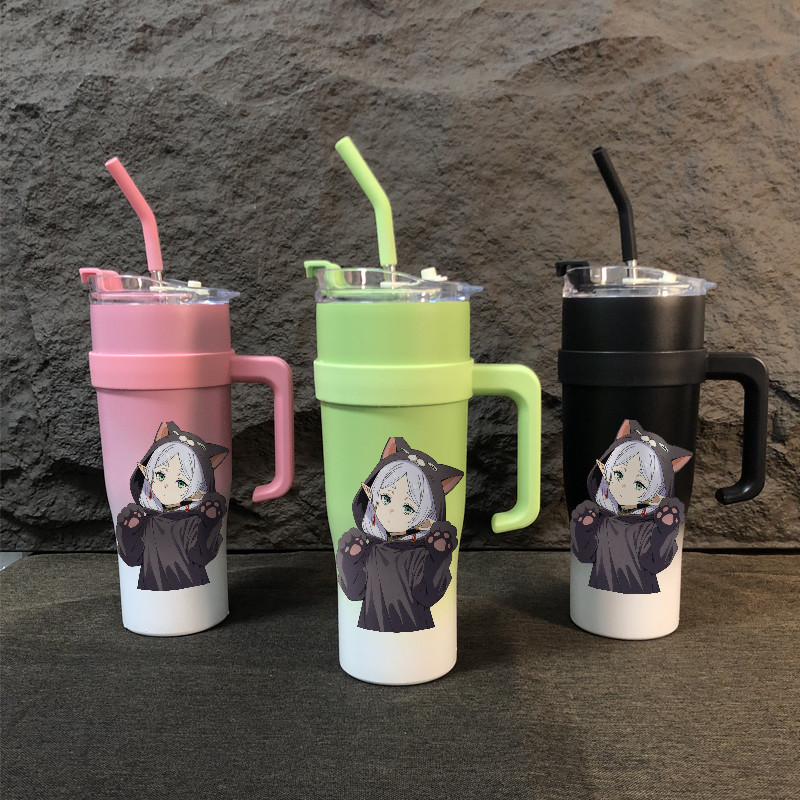Anime Girl Cat Hoodie Elf Ears  Tumbler sus304 Stainless Steel Botol Minum 1200ml Termos Tahan Panas
