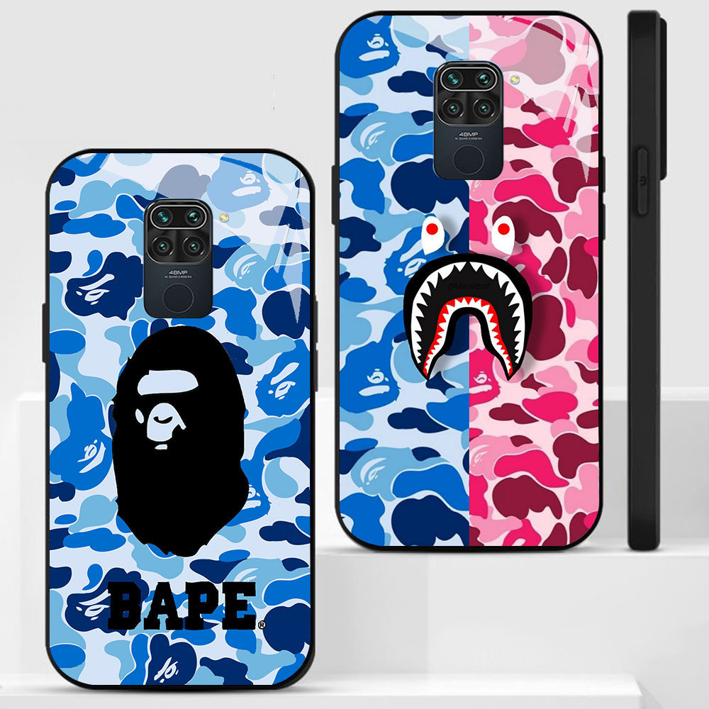 BF-4 Bape Shark HD Glass Casing untuk Xiaomi Redmi Note9 9S Poco M2 X3 NFC Pro