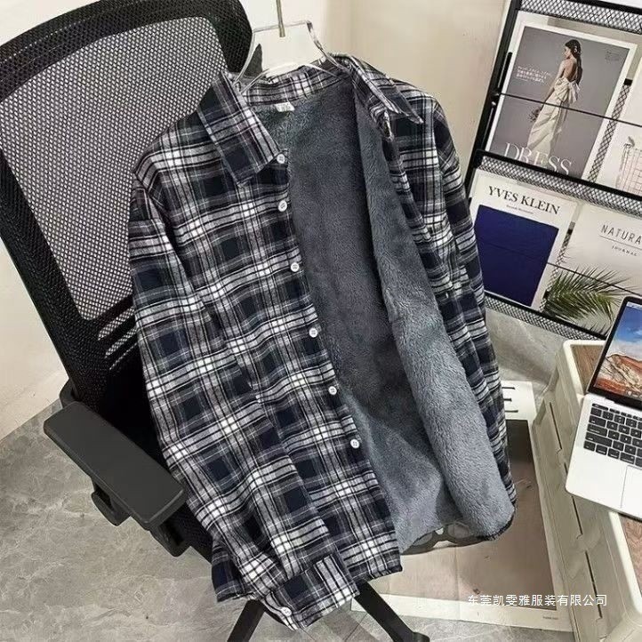 Kemeja Pria kotak-kotak bulu untuk pria, lengan panjang, tebal, gaya baru    , remaja, jaket berlapi