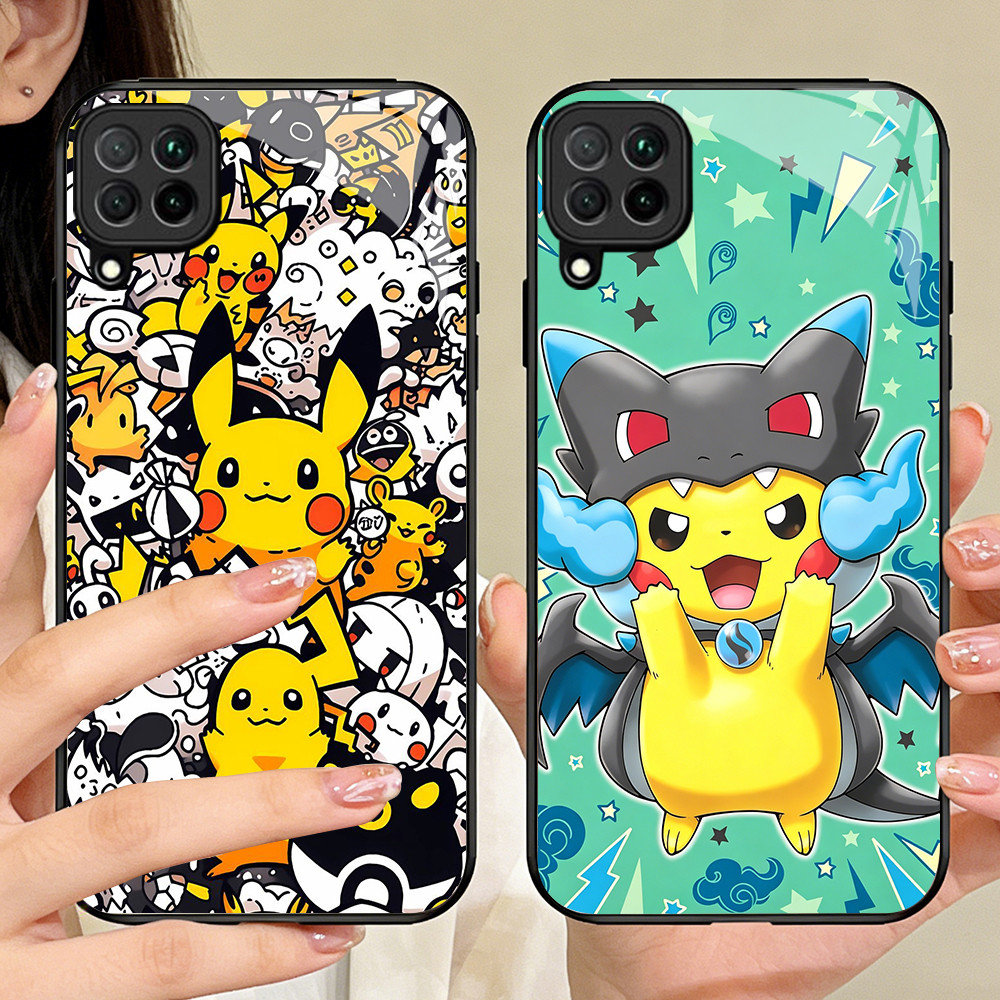 O-34 Pikachu Casing ponsel kaca tempered Samsung A22 A12 M12 M32 5G
