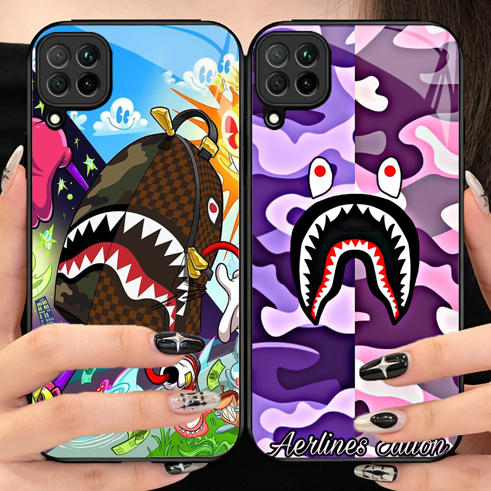 O-4 BAPE Casing ponsel kaca tempered Samsung A22 A12 M12 M32 5G