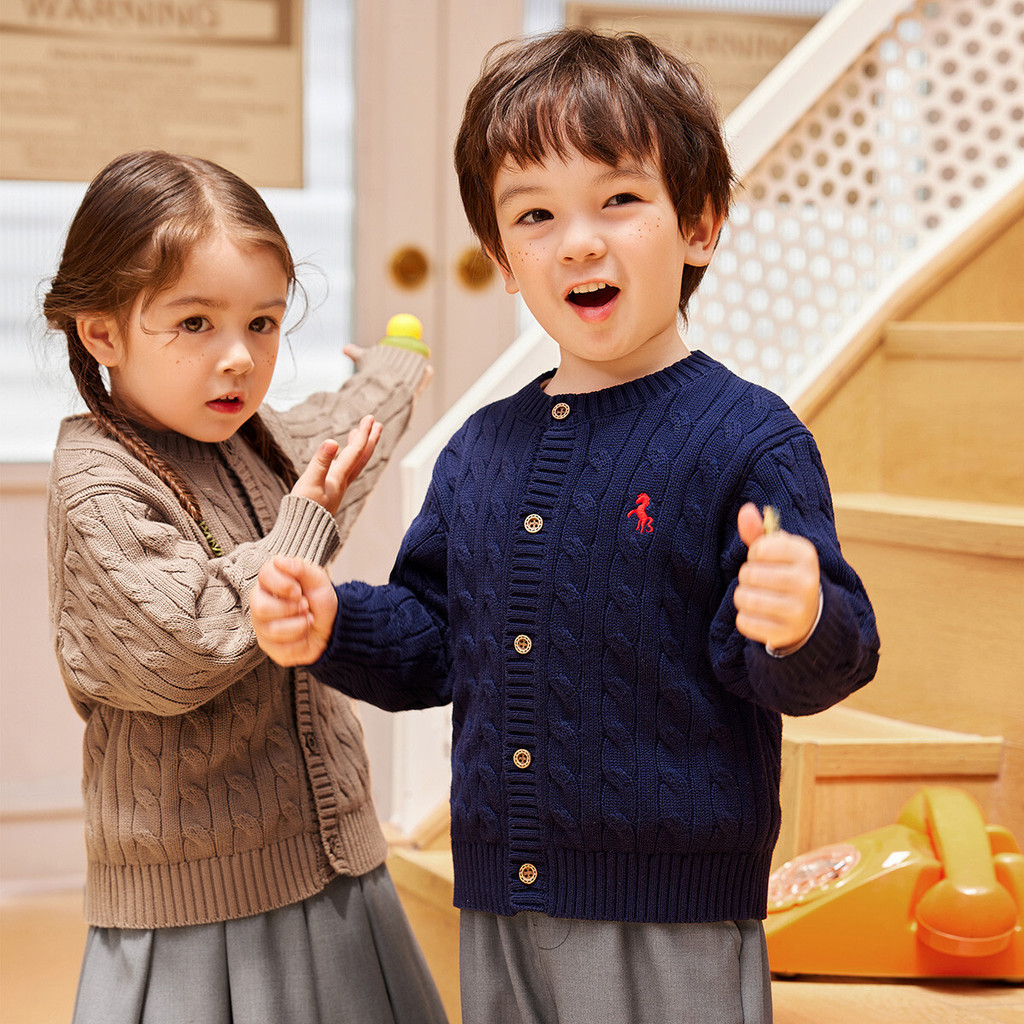 Baju anak lucu Kardigan sweater bayi, jaket rajut perempuan, atasan gaya kampus Inggris laki-laki,  