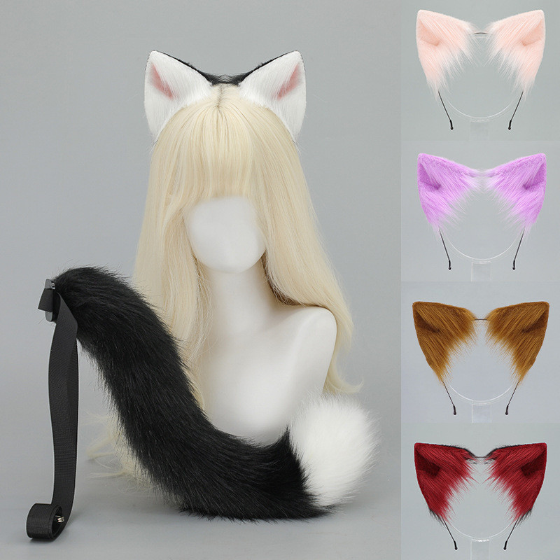 Cosplay Set hewan Halloween, properti cosplay untuk kostum gadis kucing, set ikat kepala telinga  ek