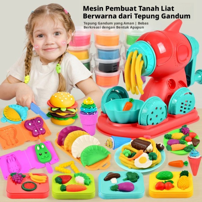 Ins Es Krim Tanah Liat Mesin Mie Cetakan Tepung Terigu Plastisin DIY Tanah Liat Ultra Ringan Anak L