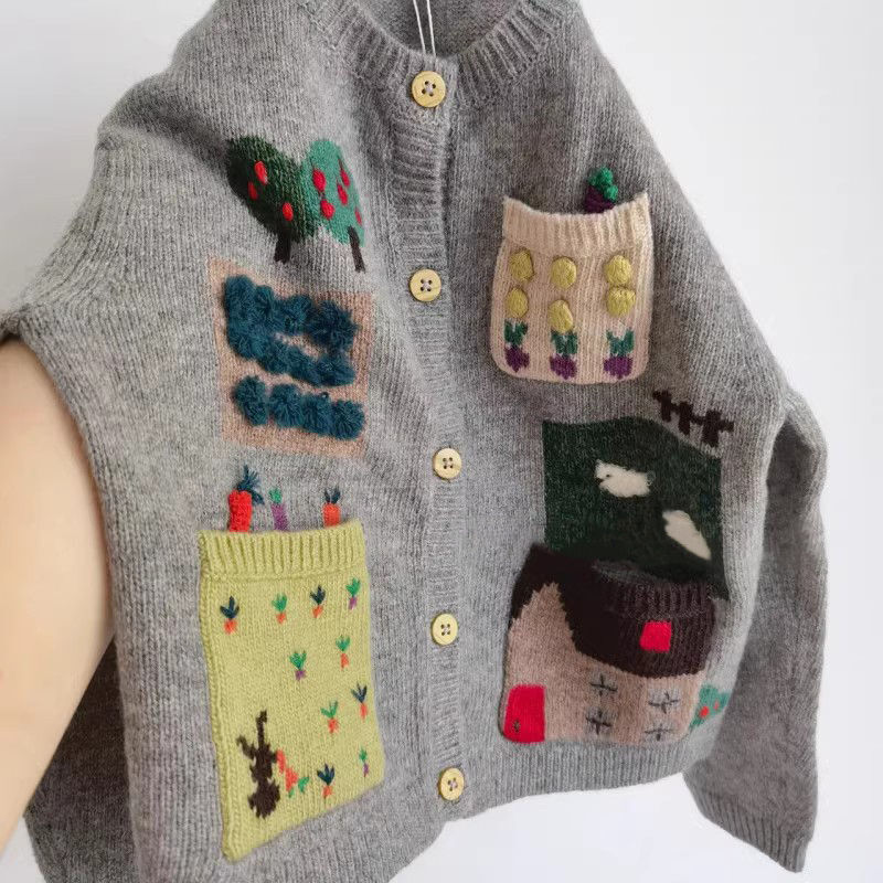 Baju anak lucu Pakaian laki-laki Korea, sweater   2024, jaket rajutan pullover bayi yang stylish  mo