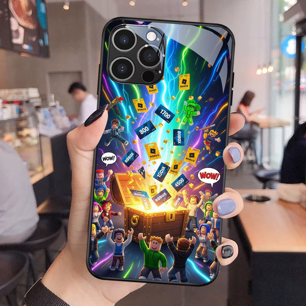 FA-43 Roblox VR HD Glass Case Casing Kaca untuk iPhone XR 13 14 15 Pro Max Plus