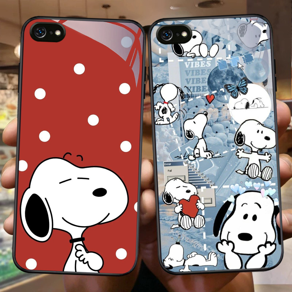 FB-45 Snoopy dog HD Glass Case Casing Kaca untuk iPhone SE 6S 6 7 XS 8 Max Plus 2020 2022