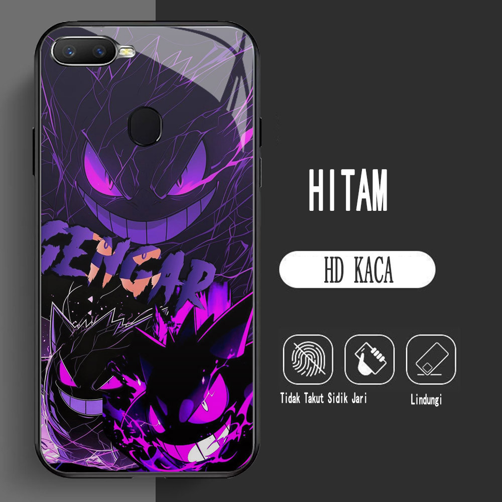 Y-25 Black Pokemon Gengar HD Kaca Casing untuk OPPO A12S A3S F7 F9 A11K A7 F5 A12 A5S A12E Pro Case