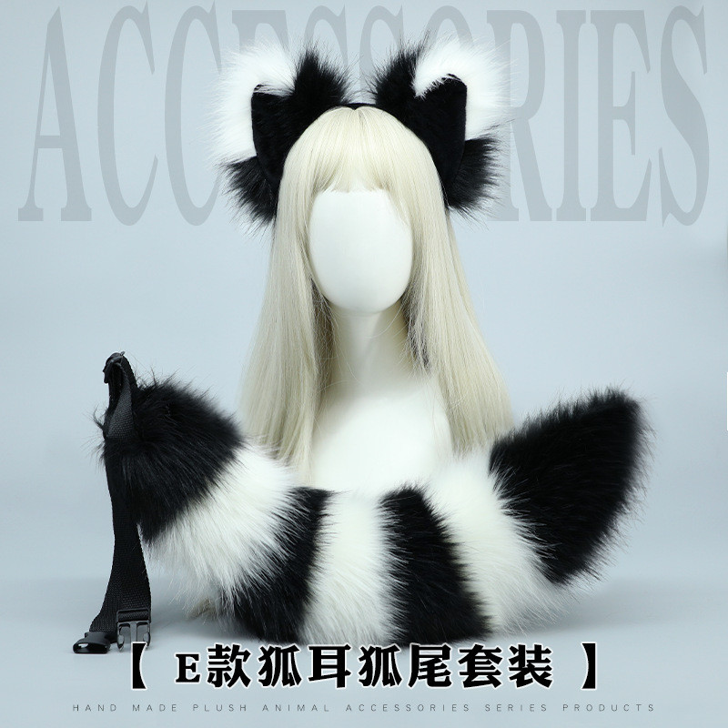 Cosplay Aksesoris cosplay bulu hewan imitasi, set ikat kepala telinga  ekor rubah buatan tangan. Ber