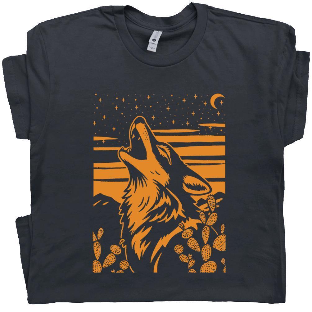 Kaos Coyote, Kaos Serigala Mengiak, Kaos Grafis Keren, Kaos Kaos Oversize Bertema Gurun, Kaos Lobo K