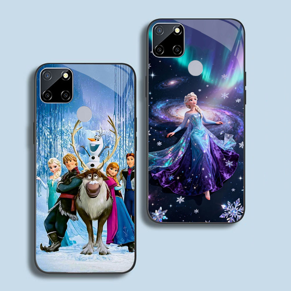 TS-64 Princess Elsa KACA lembut hitam Casing untuk Realme Narzo C21 C25Y 8 C25S 30A 50 C12 C25 8i 20