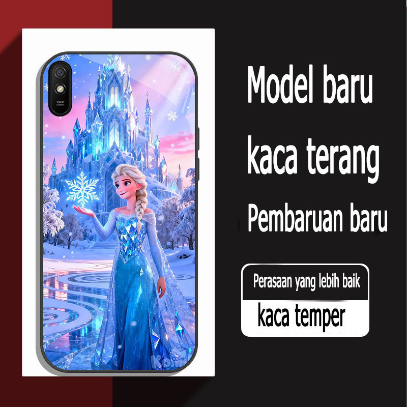 TS-64 Princess Elsa KACA lembut hitam Casing untuk Xiaomi Redmi Note Poco 9A 14C C75 14R 7 A4 9i A3 