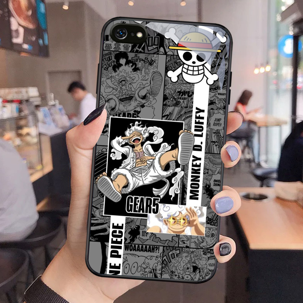 FA-28 One Piece Luffy HD Glass Case Casing Kaca untuk iPhone SE 6S 6 7 XS 8 Max Plus 2020 2022