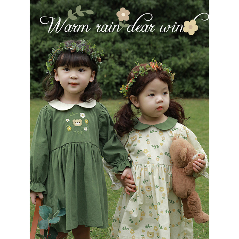 Baju Pakaian anak Kerah Boneka Lucu Wulibu Yi Anak Perempuan, Bayi Model A-line yang Modis untuk    