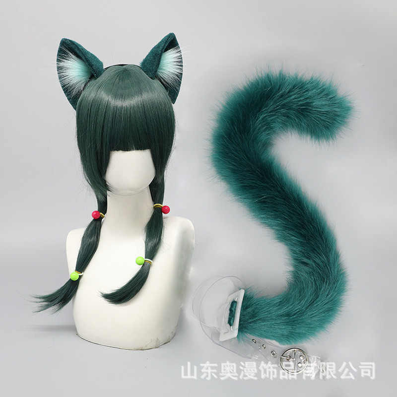 Cosplay Set cosplay 2D dengan bando telinga  ekor yang realistis, aksesoris kucing untuk acara anime