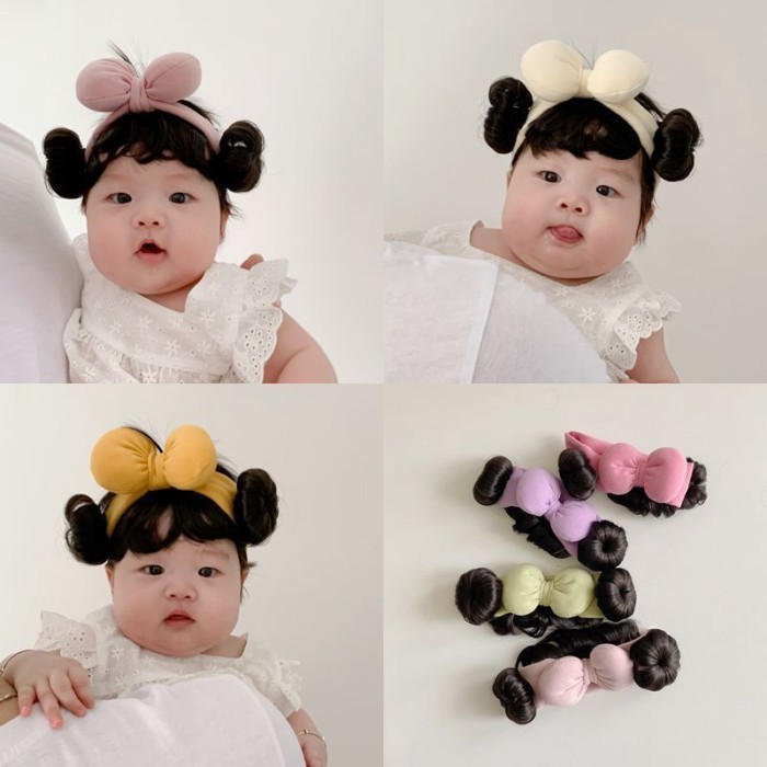 Topi Wig Topi Busur untuk Bayi Pria dan Wanita, Pelindung Fontanel Lucu, Topi Janin Balita, Gaya Mus