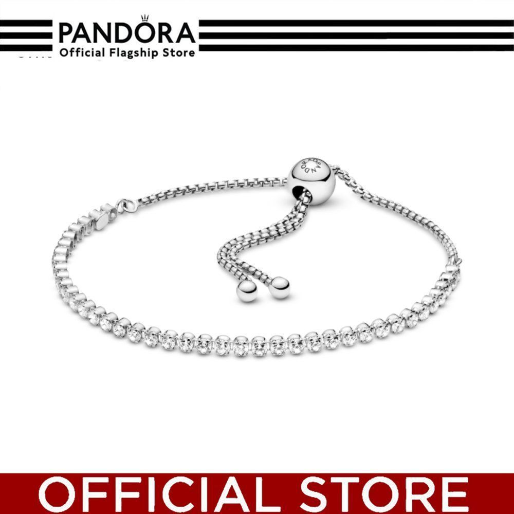 100% Asli Pandora Silver Sparkling Slider Tennis Bracelet Gelang Wanita Manis & Elegan | Perhiasan C