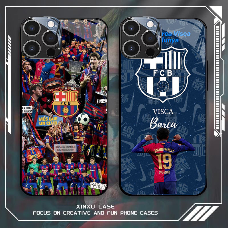 GK-29 FC Barcelona Glass Casing untuk iPhone 14 15 Plus Pro Max