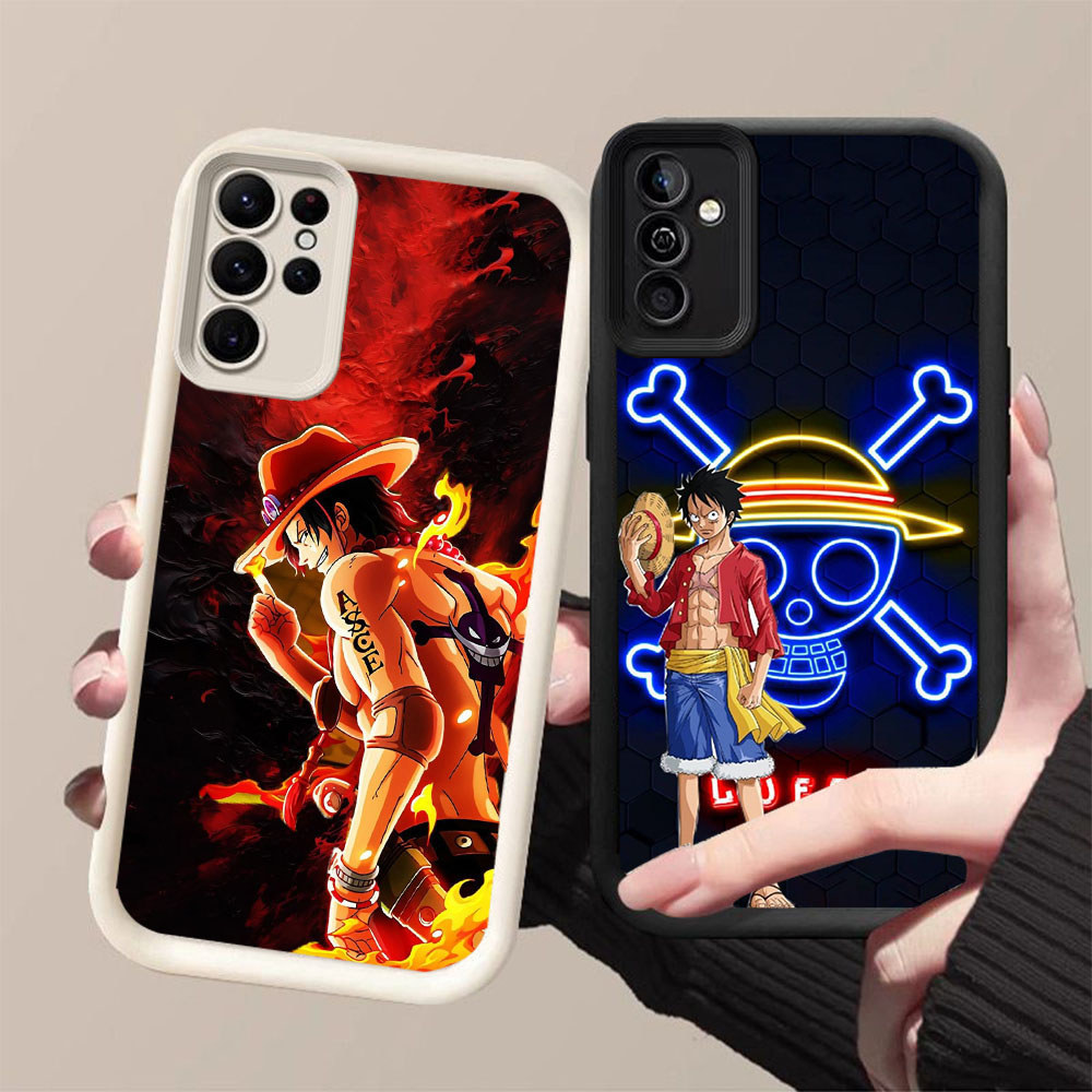 GK-64 One Piece Luffy Silikon hitam putih Casing untuk Samsung M15 A54 A55 S21 FE 5G 4G