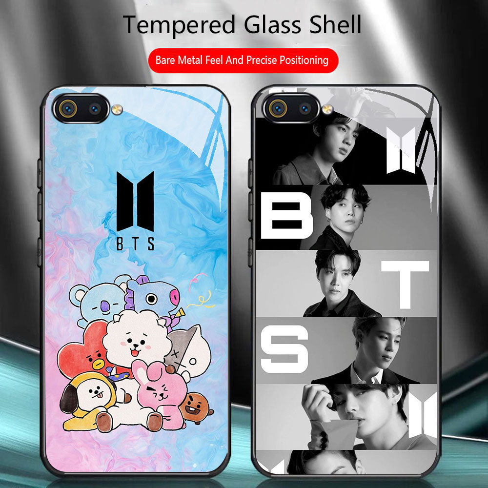 TS-13 BTS BT21 Tata HD Glass Casing untuk Realme C1 C2 C2s OPPO A3S A5 A12E