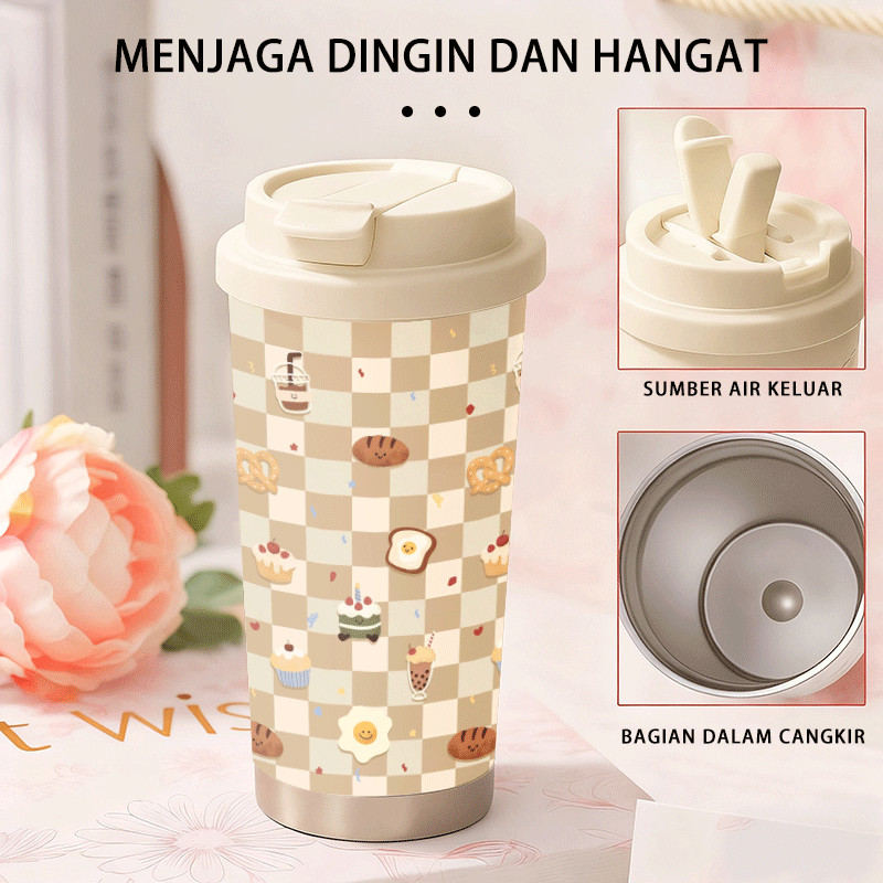 Makanan penutup kecil botol Air/Gelas Kopi Stainless Steel 500ml dengan Isolasi Vakum dan Sedotan