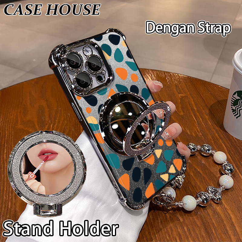 Glitter Card Case HP Oppo A15S A76 A36 A94 A12 Stand Holder Cermin Casing Oppo A5 2020 A98 5G A3s A5