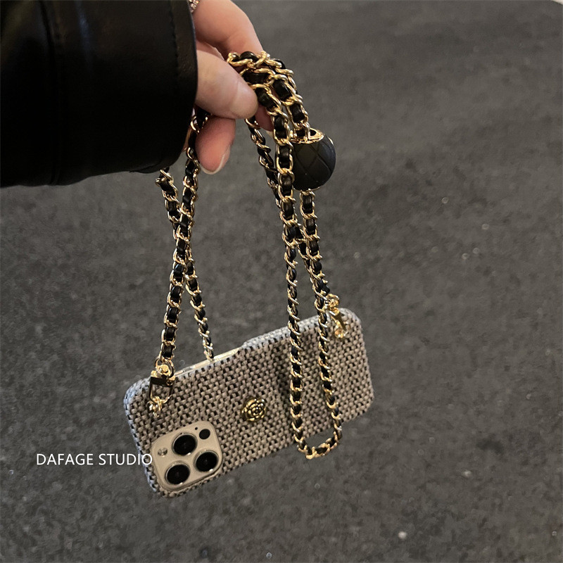 Tas Perempuan Terbaru Casing Crossbody Bola Emas Camellia Apple 14, Kompatibel dengan iPhone 12, 13,