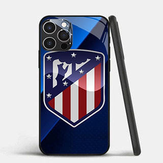 GK-4 Atletico Madrid Glass Casing untuk iPhone 14 15 Plus Pro Max