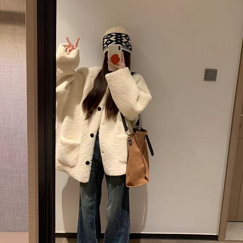 pakaian wanita 2025 Mantel Wol untuk Wanita, Gugur Musim Dingin 2025 Gaya Korea Baru Longgar Santai 