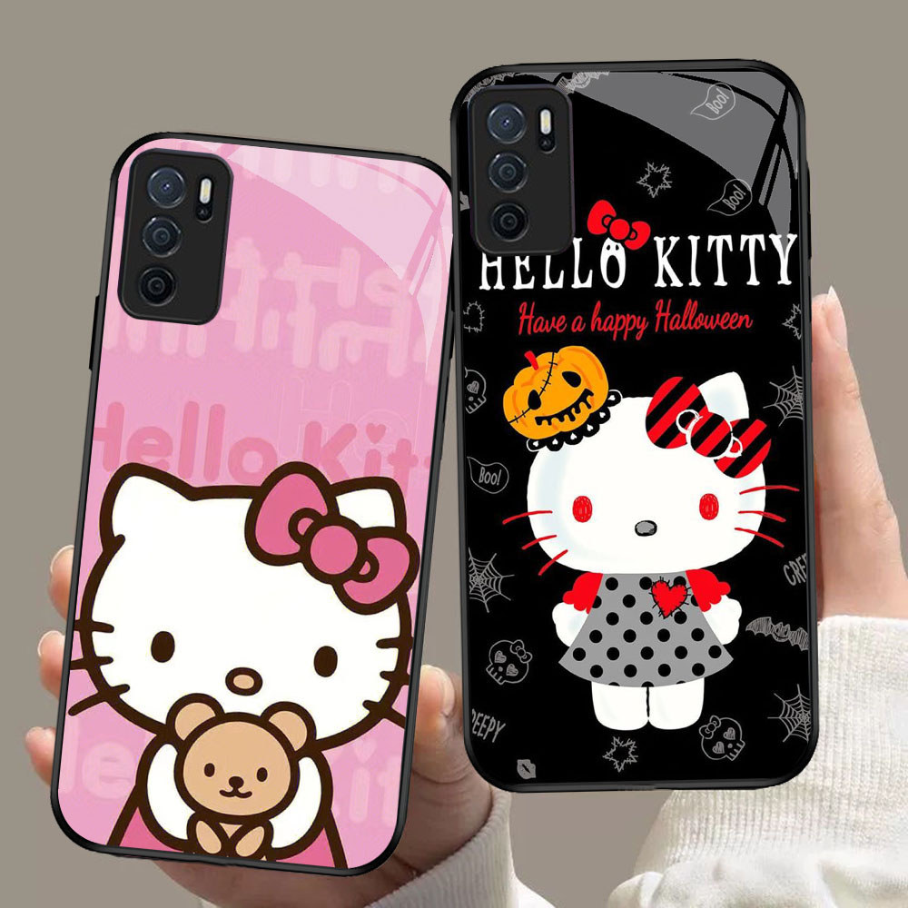 SD-52 Hello Kitty HD Glass Casing untuk OPPO A16 A16S A54S A95 A74 F19 F19S Reno 6 Lite