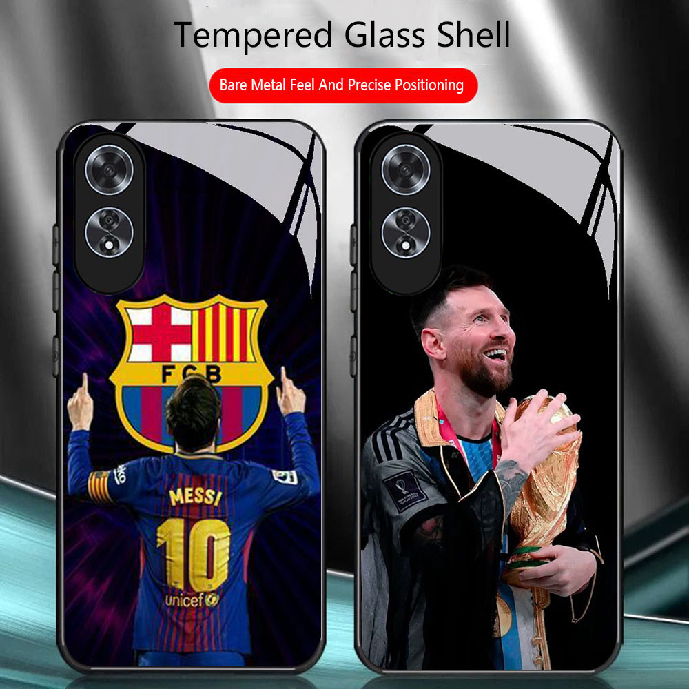 TS-34 Argentina Messi HD Glass Casing untuk OPPO A60 A38 A79 A98 A78 A18 A58 Reno 8T 11 11F