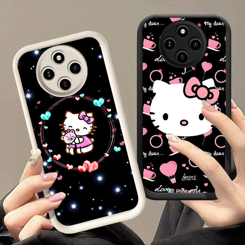 GK-71 Pink Hello Kitty Silikon hitam putih Casing untuk Xiaomi Redmi Realme Poco 13 C61 C75 A3X 12 1