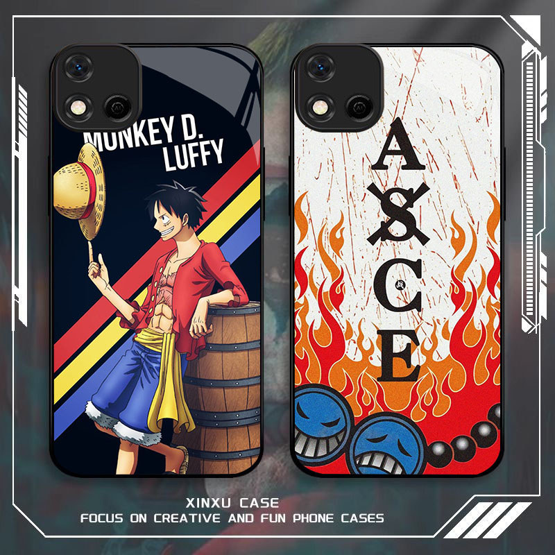 GK-64 One Piece Luffy Glass Casing untuk OPPO Realme Reno A16E 4 C11 C20 C20A A16K F17 4F A93 Pro Li