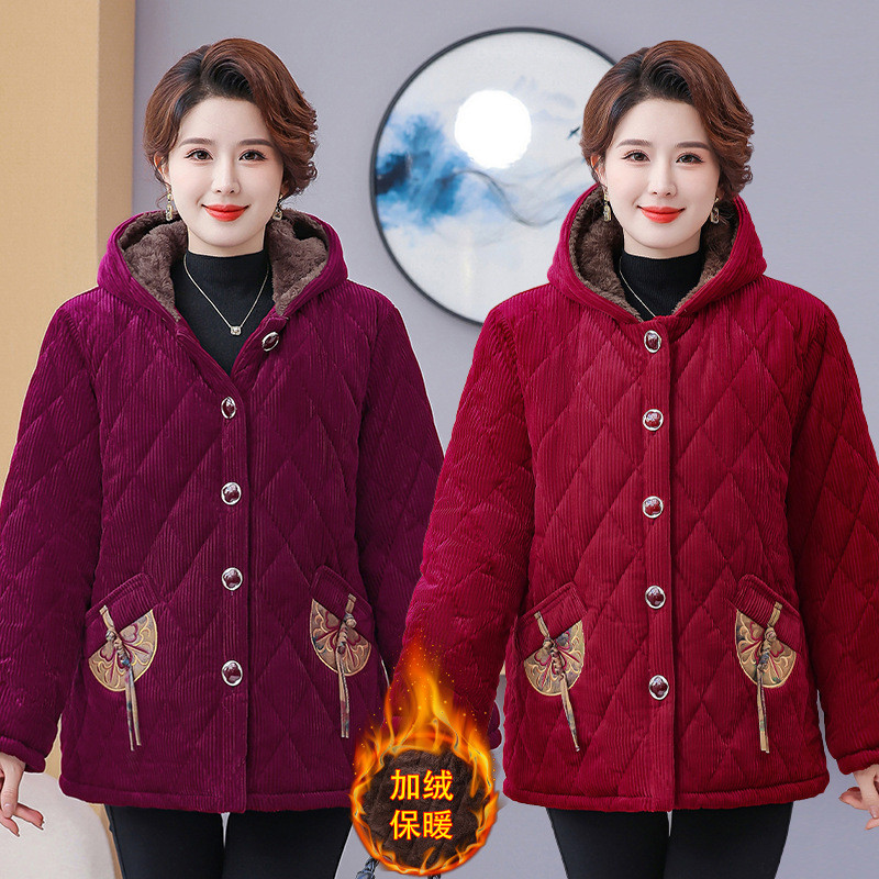 cardigan wanita Musim Dingin Gaya Cina Baru Ukuran Plus Besar untuk Ibu Gemuk dan Lansia, Jaket Teba