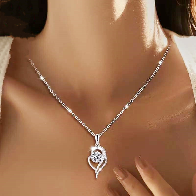 Kalung Wanita Elegan Liontin Hati Perak 925 Elektroplated TEMU  untuk Rantai Tulang Selangka Imitasi